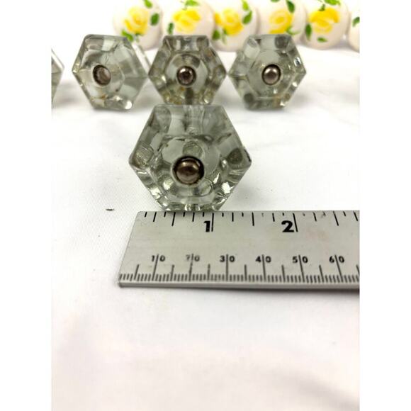 Vintage Lot of 20 Ceramic Glass Cabinet Pull Knobs Yellow Floral Clear Faceted - Picture 13 of 16